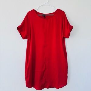 MNG Red Satin Dress  With Pockets Size S Fits M